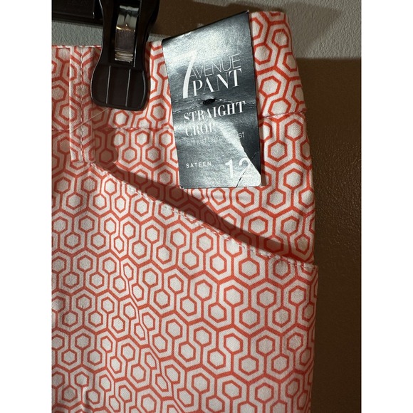 NY & Co Collection Orange Geometric Straight Crop Sateen Pants Women's Size 12 - Picture 3 of 5